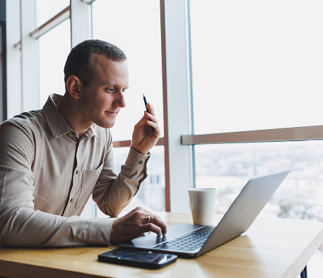 Person using tablet with digital distribution interface