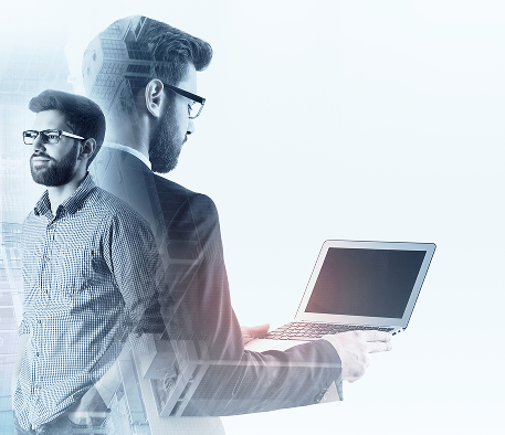 Person using tablet with digital distribution interface